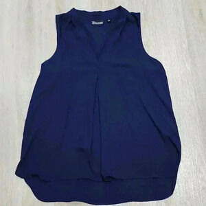 7th Avenue Design Studio Women's Sleeveless Blouse V-Neck Navy Blue Size Medium
